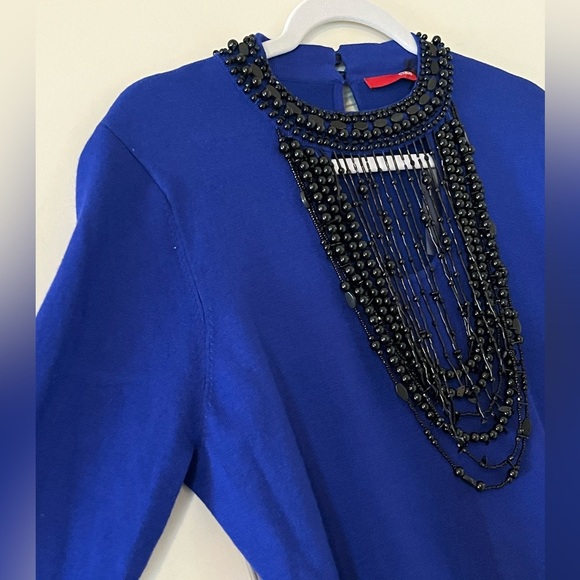 NEW! Cyrus Rich Blue Viscose Top With Jeweled Neckline Women’s Size Large - Picture 8 of 15